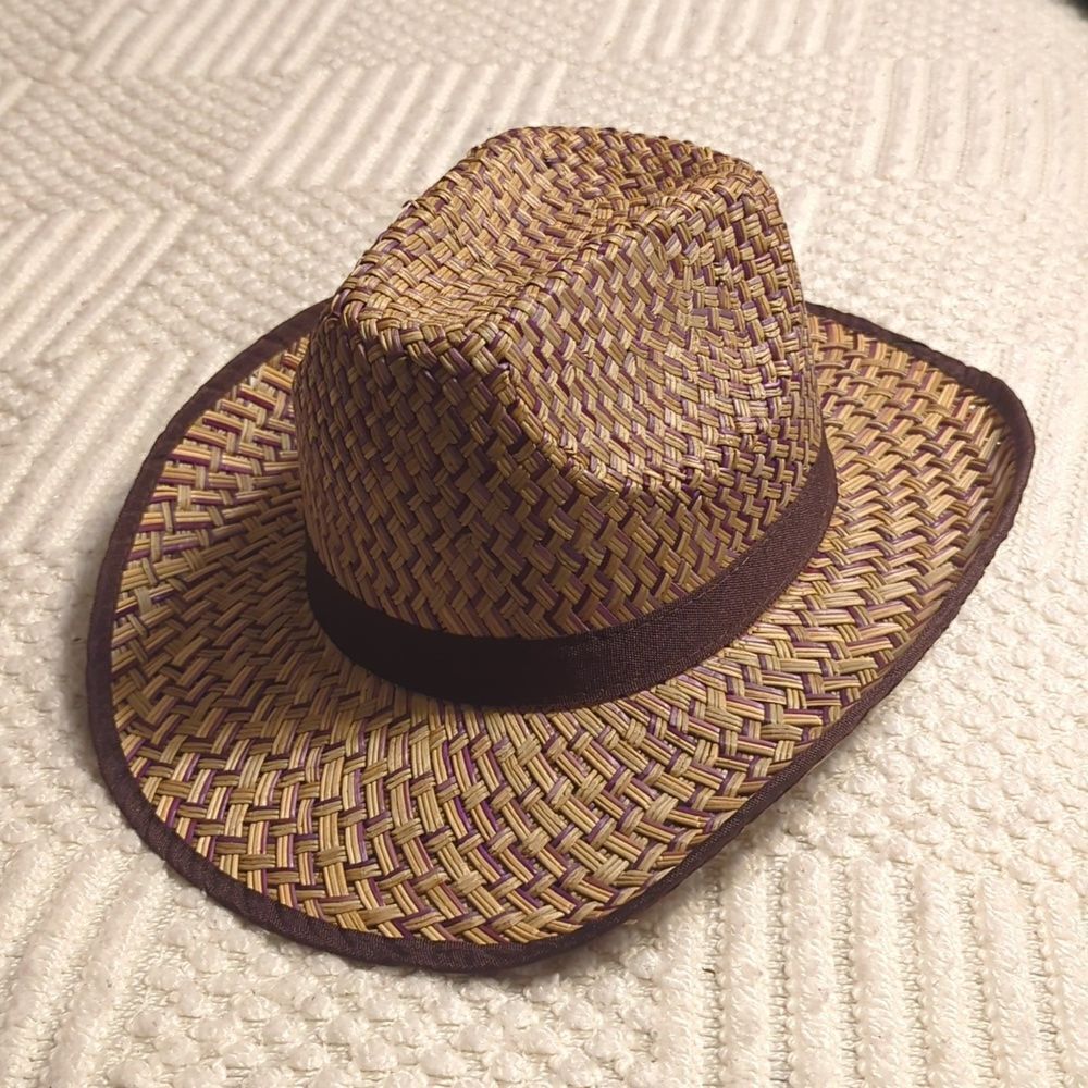 Tan and Brown Wide-Brimmed Woven Hats